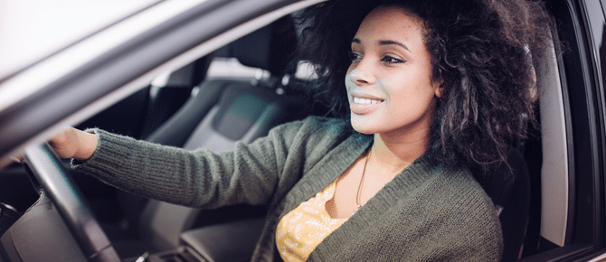 Woman driving car insurance